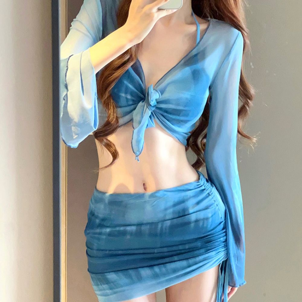 Swimsuit Bikini Ruched - 블루 컬러 타이다이 비키니 세트 4종