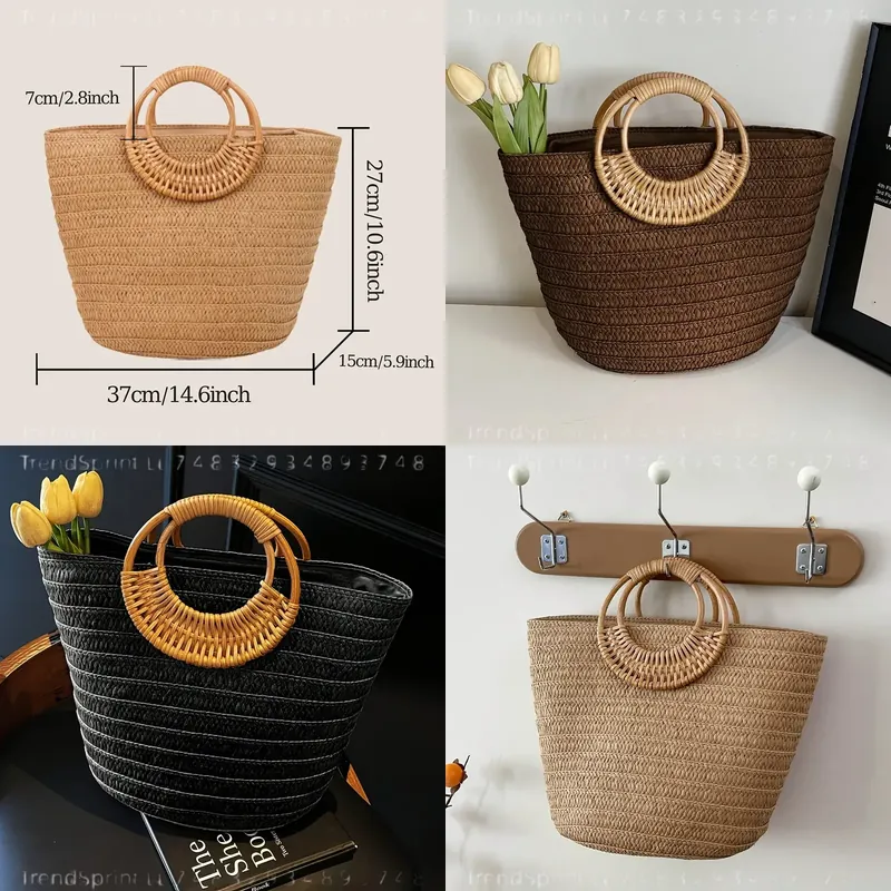 Tote Bag Beach - 여성 여름 짠 종이 토트 백