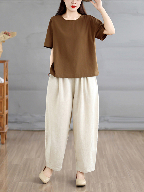 Linen Pant Wide - 여름 에스닉 스타일 여성 루즈핏 와이드