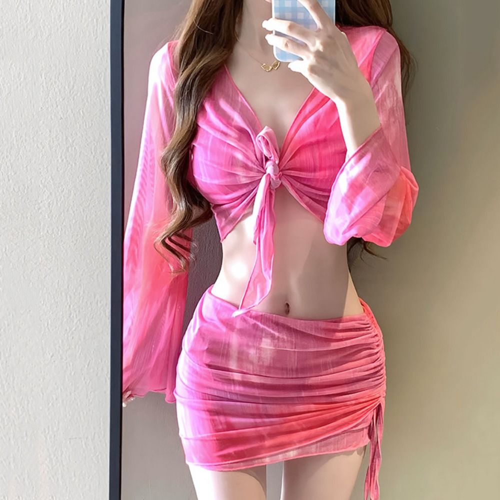 블루 컬러 타이다이 비키니 세트 4종 세트 플리츠 스커 - Swimsuit Bikini Ruched 리뷰 및 가격