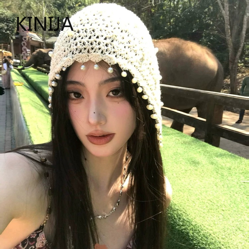 여성을위한 속이 빈 진주 태슬 펜던트 머리띠 모자 여름 - Headband Summer Knit 리뷰 및 가격