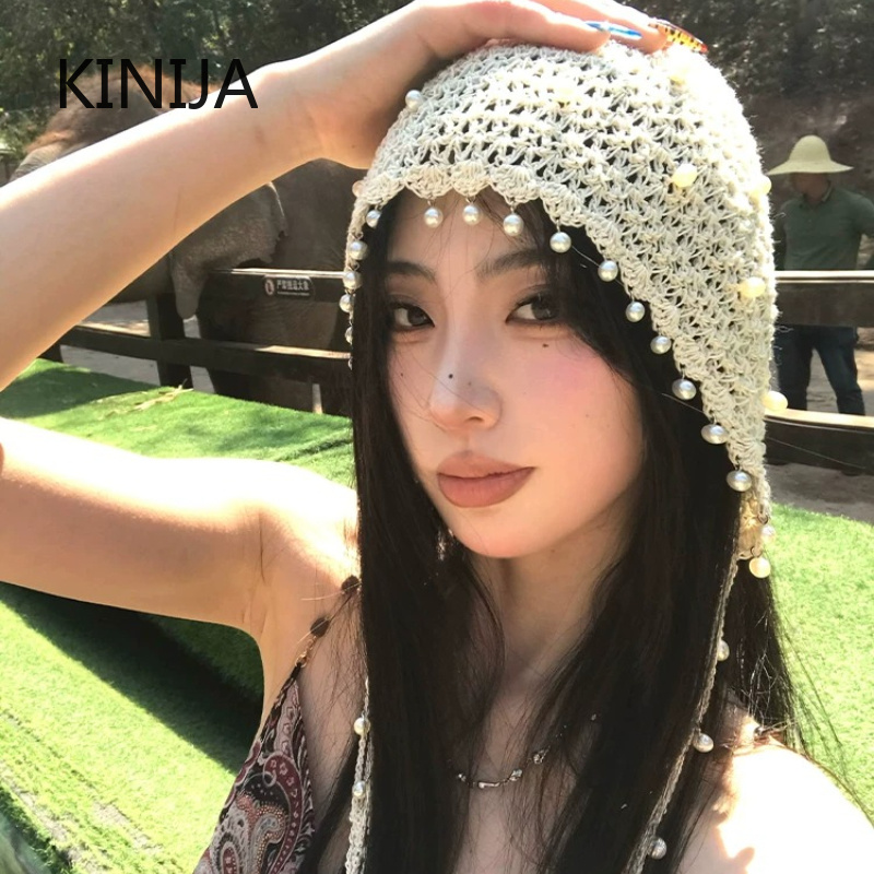 여성을위한 속이 빈 진주 태슬 펜던트 머리띠 모자 여름 - Headband Summer Knit 리뷰 및 가격