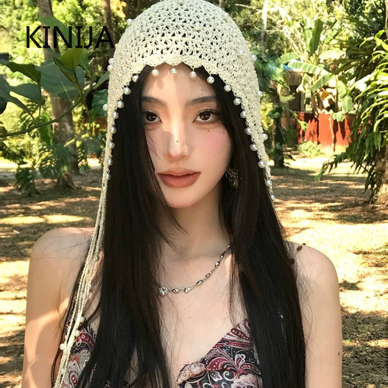 여성을위한 속이 빈 진주 태슬 펜던트 머리띠 모자 여름 - Headband Summer Knit 리뷰 및 가격