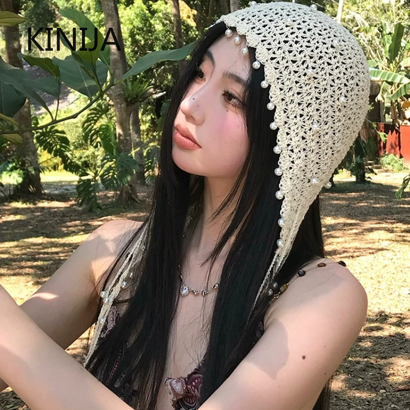여성을위한 속이 빈 진주 태슬 펜던트 머리띠 모자 여름 - Headband Summer Knit 리뷰 및 가격